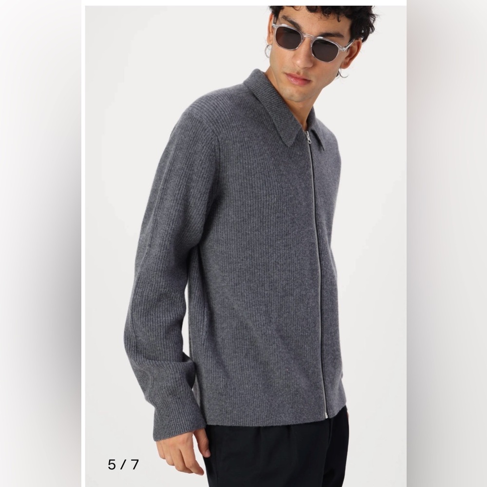 Samsøe Samsøe Saisaks Zip Cardigan Merino Wool Sweater Gray M EUC